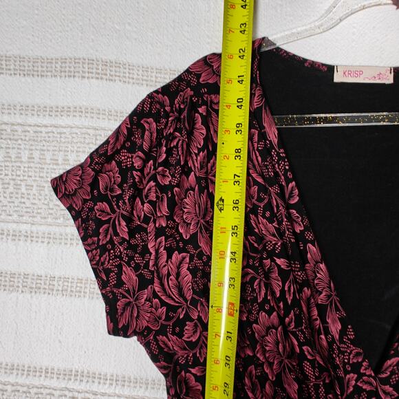 Krisp Maroon Black Floral V Neck Knot Dress Size 14 US 18 UK - Picture 5 of 9
